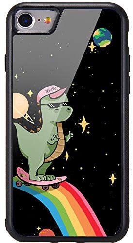 MAYCARI Sublimation Cool Starry Dinosaur Case for iPhone 7/8/SE 2020, Aluminum Plate Back Case with Soft TPU Bumper Cartoon Animals Phone Case Cover for iPhone 7/8/SE 2020
