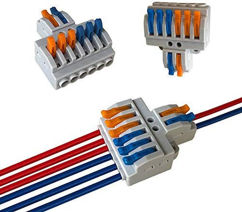 Aiqeer 6 Pezzi KV426 Leva-Dado Cavo Connettore, 2 in 6 out Bilaterale Conduttore Compatto Connettore, Morsettiera Connettore Molla, Morsettiera Cavo Connettore Rapido