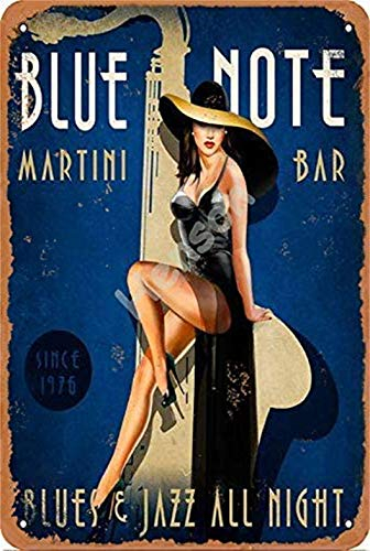 Blue Note Martini Bar Blues Jazz All Night Blechschild Retro-Look 20 x 30 cm Dekoration Kunst Schild für Zuhause Küche Bad Bauernhof Garten Garage inspirierende Zitate Wanddekoration