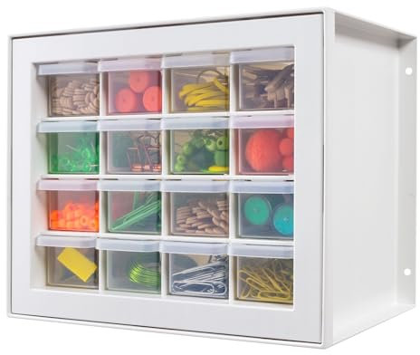 IRIS Armoire de rangement pour petites pièces, fournitures de couture et d'artisanat, blanc, 16 tiroirs