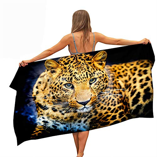 Surwin Strandhandtuch Mikrofaser, 3D Tier Leopard Drucken Strandtuch Sommer Strandtücher Leicht Schnelltrocknend Sand Proof Saugfähig Handtücher für Reise Schwimmen (Gelber Leopard,80x160cm)