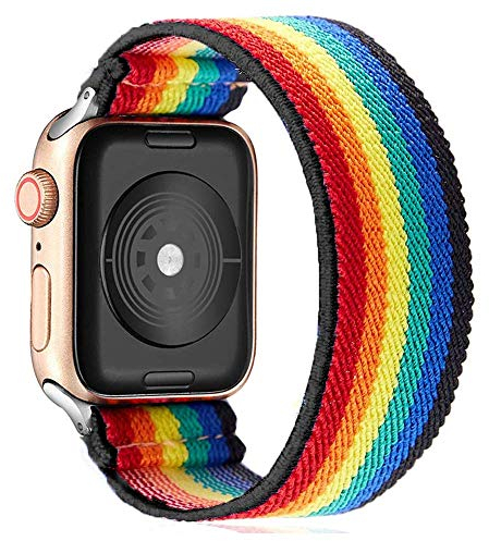 Leishouer Solo Loop Uhrenarmband Kompatibel mit Apple Watch Armband 45mm 41mm 40mm 44mm 38mm 42mm Elastisches Sport Ersatzarmbänder für IWatch 7/6/SE/5/4/3 Scrunchies Strap,Regenbogen 42mm/44mm/45mm