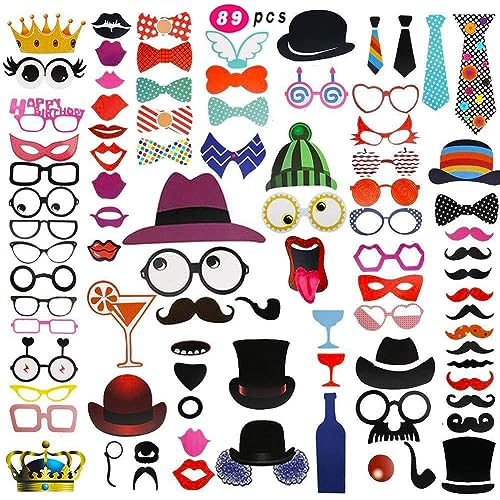 Sgizoku 89Stück Fotobox Requisiten Party Deko für Karneval,Geburtstag,Hochzeit, Weihnachtsparty als Photo Booth Props,Fotobox Accessoires,Foto Booth Requisiten,Photo Booth Props