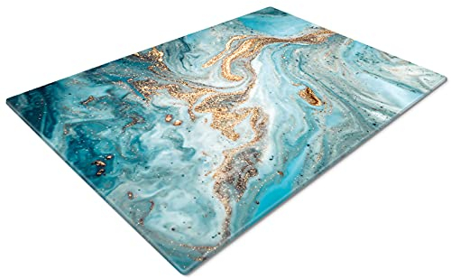 Glass Chopping Board 50 x 40 | Kitchen Worktop Protector | Multifunctional Cutting Board | Work Top Savers | Kitchen Accessories | Extra Large | Teal Gold White