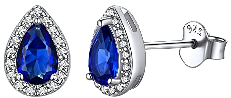 ChicSilver Silver Earring Stud for Women 925 Silver Blue Sapphire Earrings Teardrop Shaped September Earring for Mom