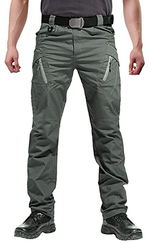 FEDTOSING Cargohose Herren Vintage Militär Tactical Hosen mit Stretch Arbeitshose Outdoor Viele Taschen Leichte Baumwolle, Graugrün, Gr. 40/30