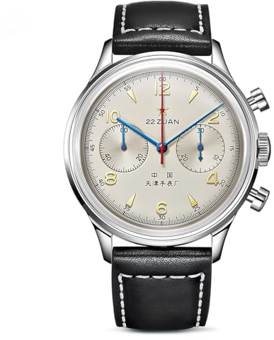 SEA-Gull Herren Mechanische Armbanduhr 1963 Original echte Luftfahrt Chronograph Pilot Mechanische Uhr (Schwarz), Schwarzes Band, Riemen
