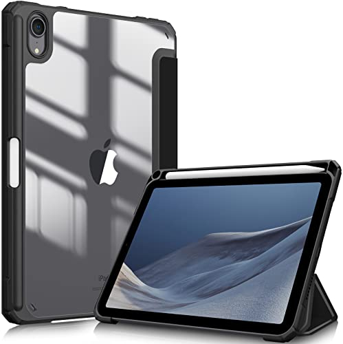 Fintie Hybrid Hülle für iPad mini 7 (A17 Pro) 2024 / iPad mini 6. Generation 2021 8.3 Zoll mit Stifthalter - Stoßfeste Schutzhülle mit transparenter Hartschale auf der Rückseite, Schwarz