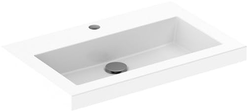 Saqu Slimline Square 2.0 Waschtischplatte 1 Hahnloch 60x40 cm - Weiß - Waschbecken für Unterschrank, Waschtisch für Badmöbel Set