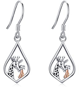 Giraffe Ohrringe für Mädchen,925 Sterling Silber Giraffe Drop Mädchen Umarmung Ohrringe Hirsch Ohrstecker Tier Muttertags für Frauen Tochter Damen Kinder