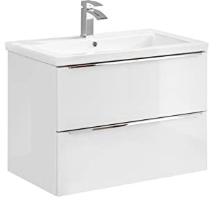 Waschbeckenunterschrank 80 cm Capri White, Waschbeckenunterschrank zum Aufhängen, Farbe Weiß, Keramikwaschbecken inklusive, moderne Badezimmermöbel