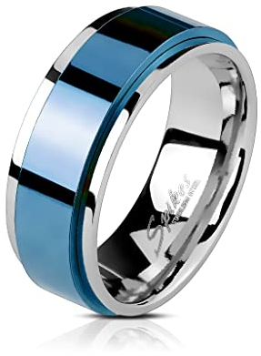 Paula & Fritz® Ring Damen Spinning Center 316L Chirurgenstahl Größe 49 (15,6) Silber Blau 6-mm Breit Herren-Ring Partnerring Ehering Bandring Verlobung