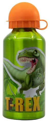 ILS I LOVE SHOPPING - Gourde, bouteille en aluminium pour enfants, 400 ml, avec bec rétractable, pour l’école et le sport (Dinosaures T-Rex)