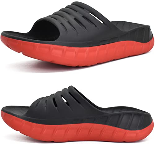 KuaiLu Recovery Sandalen Herren Bequeme Plantarfasziitis Schlappen Orthopädische Offene Zehen Männer Sport Latschen Leicht Badelatschen Badeschlappen Sommer Strand Badesandalen Rot Schwarz EU46