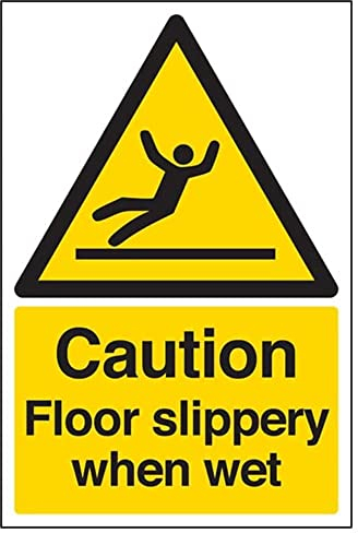 Warnschild mit Aufschrift Warning General - Caution Floor Slippery When Wet – 200 x 300 mm, wiederklebbares Sicherheitsschild