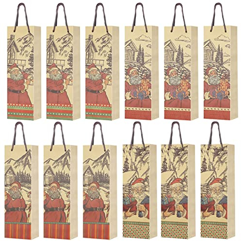 12 Pezzi Sacchetti Regalo per Vino di Natale Premium, Busta per Bottiglie in Carta, Sacchetti Regalo per Regali di Vino, Bottiglia Singola per Champagne per Feste di Natale, Regali Natalizie
