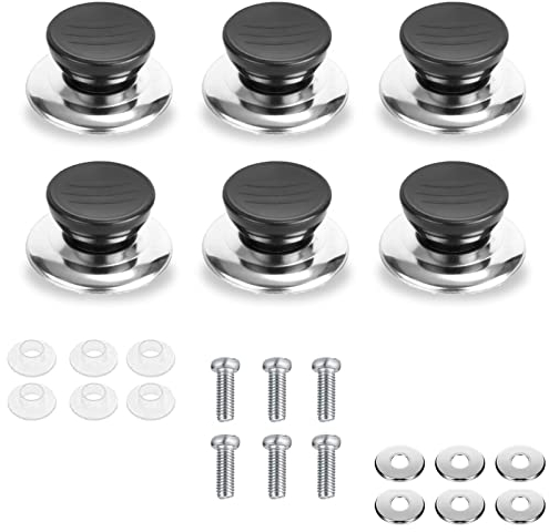6 Pezzi Pomello Coperchio Pentola, Manico Coperchio Pentola, Adatto per Cucine, Pentole, Bollitori (con Rondelle in Gomma x6, Rondelle Metalliche x6, Viti di Montaggio x6)