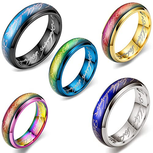 EUMENIDES stimmungsring,Farbwechselring,Farbwechselringe für Herren und Damen, temperaturempfindliche Farbwechselringe, personalisierte Mode-Paarringe, (5er-Pack, C 61mm(19.5))