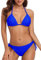 CharmLeaks Women Two Piece Halter Padded Top Tie Side Bottom Triangle Bikini Bathing Suit Royal Blue M