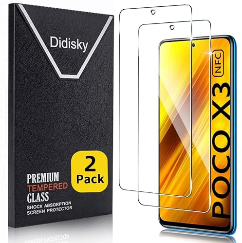 Didisky 2-Unidades Cristal Templado Protector de Pantalla para Xiaomi Poco X3, Poco X3 Pro, Poco X3 NFC (no para Poco X3 GT), Antihuellas, Sin Burbujas, Fácil de Limpiar, 9H Dureza, Transparente