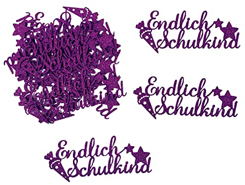 Oblique Unique® Endlich Schulkind Konfetti Groß Glitzernd für Schuleinführung Einschulung Schulanfang Jungs und Mädchen Streudeko Tischdeko (Dunkellila)