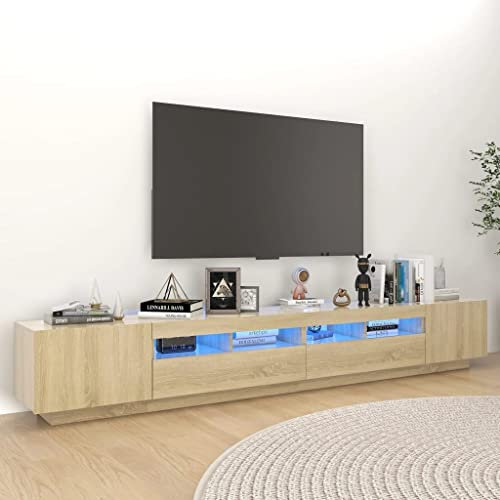 FIRBNUS Mueble TV Madera con Luces LED para Salón, Color Roble Sonoma, 260x35x40 cm, Moderno