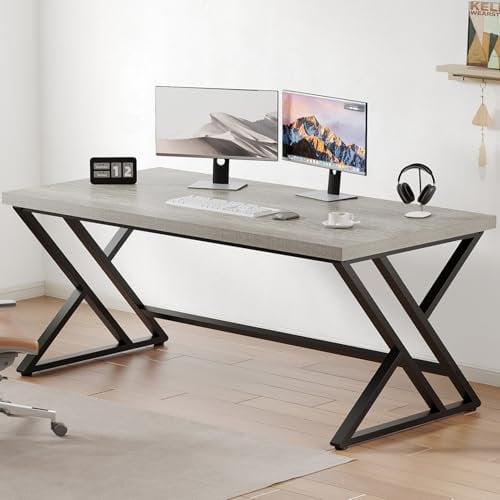 LVB Computertisch Langer Schreibtische PC-Tisch Industrie Design Studiertisch für Studium Bürotisch Holztisch Schlafzimmer152 x 60 x 75.5 cm Grau