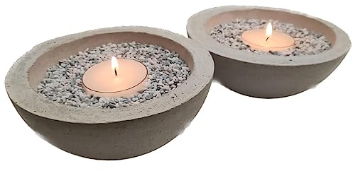 Betonschale Dekoschale Ø 17,5 cm Beton 2er Set mit Gratis Teelicht und Kies Handmade Unikat grau