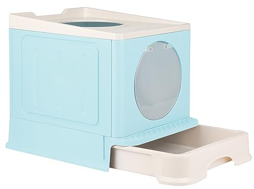 Drumm Caja de Arena Plegable para Gatos,Arenero Gatos Cubierto con Cajon,con Pala Cepillo,Entrada Frontal y Salida Superior Súper Grande para Gatos,Inodoro para Mascotas para Gatos (51 * 41 * 38cm)