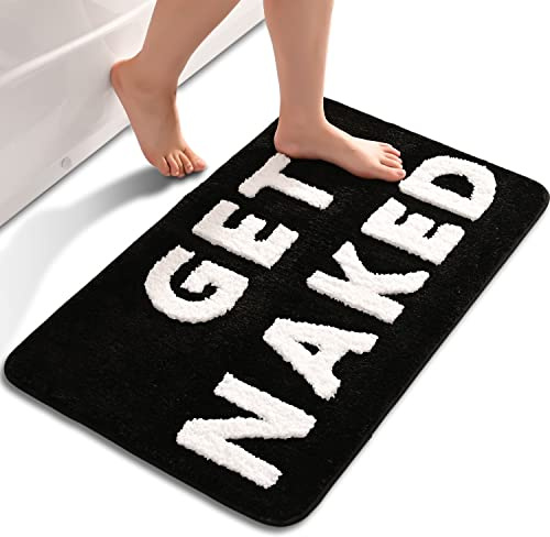 QJHOMO Get Naked Badematte, Schwarz und Weiß, 40x60 cm, rutschfeste, bunte Buchstaben, weiche Mikrofaser, maschinenwaschbar
