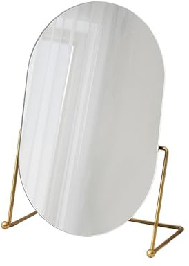Amagogo Miroir sur Pied de Bureau, Super HD Miroir, Miroir de Coiffeuse avec Support, Miroir Réglable pour Chambre à Coucher, Doré