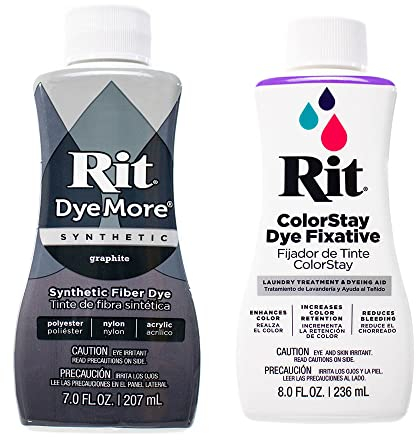 Rit DyeMore Kunstfaserfarbe, flüssig, für Kleidung, Dekoration und Handwerk, 200 ml, Graphit mit Farbfixiermittel