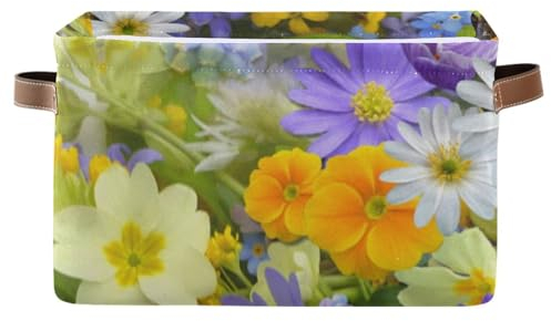 ZRWLUCKY Storage Bin Canvas Storage Baskets Shelves with Sturdy Handles Collapsable Baskets for Toys Towel Ball Outdoor - Spring Nature Flower