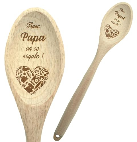 Ernestine - Cuchara de madera personalizada con texto - regalo papá cocina - regalo papá cumpleaños Navidad Día del padre - utensilio cocina madera natural grabado - fiesta papas espátula de madera