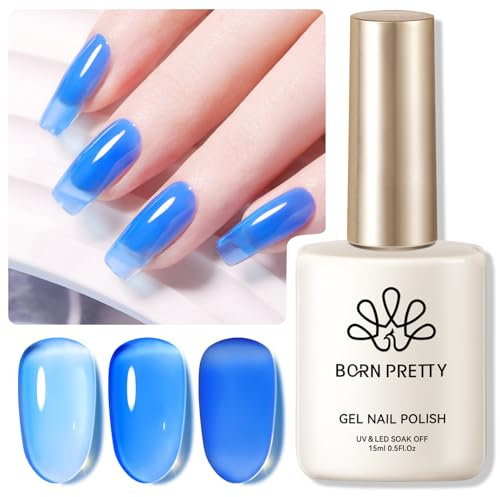 Born Pretty 15ml U V Nagellack - Ice Jelly Königsblau Gel Nagellack Transparentes Blau Natürlich Transluzent Gelee Wirkung French Nails für Nail Art DIY 30% Ice Jelly