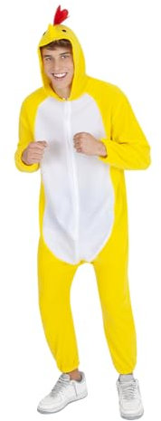 Rubies Costume di pollo per adulti, tuta con cappuccio e coda, licenza ufficiale per addii al celibato, festa a tema, addii al nubilato, costumi di gruppo, carnevale, giallo