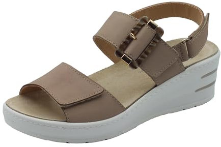 Melluso 019227 Corda Sandali Confort per Donna in Scamosciato Beige con Zeppa Media (Taglia 40)