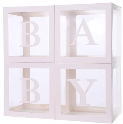 Pasdrucn 4 Stück Transparente Luftballon Boxen, Transparente Baby Ballon Box mit Buchstaben Baby für Babyparty Deko, Geburtstag, Babyshower Party, Brautparty (Baby)