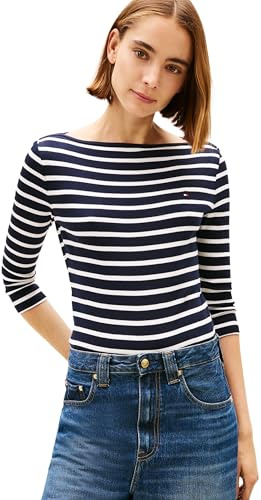 Tommy Hilfiger Women’s Long Sleeve Slim Fit New Cody Top with Boat Neck