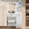 Saihemei Dressing Table with 6 Drawers and LED Lights, Vanity Table with Adjustable Brightness Mirror and 3 Lighting Modes, Makeup Table with Shelves and Stool for Girls