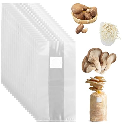 WIYETY 40 Sacchetti per la Coltivazione di Funghi: 32 x 50 cm, Con Filtro, Trasparenti per Piante e Cereali