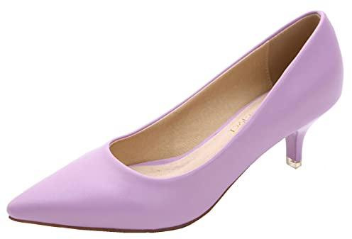 WUIWUIYU Women's Girls' Fashion Pointed Toe Kitten Heel Pump Shoes Size 6.5 Purple