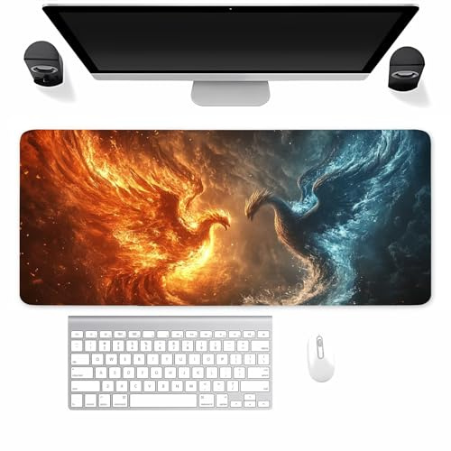 Grand Tapis de Souris de Jeu Phénix Animal, Tapis de Souris XXL 900x400x2mm, Soft Cloth Surface Lisse et Base en Caoutchouc Anti-dérapant, Haute précision et Vitesse, pour Souris Claviers