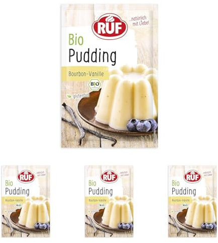 RUF Bio Pudding Bourbon-Vanille, Puddingpulver mit Vanillearoma aus kontrolliert biologischem Anbau, glutenfrei, vegan, 8er Pack (2 x 40g)