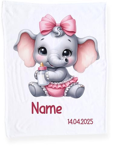 GRAZDesign Babydecke mit Namen, Weiche Kuscheldecke Elefant, Schmusedecke zur Geburt als Geschenk für Mädchen