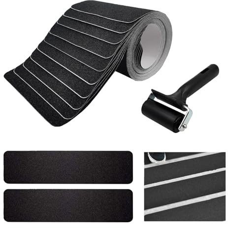 Thatyro 15 Pack Outdoor Non Slip Stair Treads, 24 x 6 Pre-cut Anti Slip Tape Strips with Roller, Weather Resistant Grip Tape for Steps Wooden Indoor Staircase Floor Ramp Ladder (15cm)