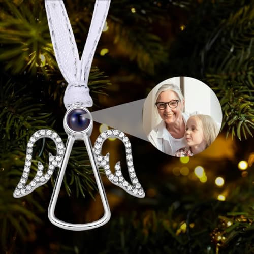 Personalisierte Weihnachtsornamente mit Bild im Inneren Engel Foto Projektion Ornament für Weihnachtsbaum Hängende Engel Fotoornamente Anhänger