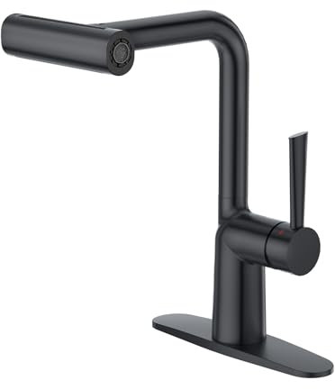 Aktines Grifo de cocina en cascada con pulverizador extraíble, grifo de fregadero de acero inoxidable de 4 vías para cocina, bar, lavandería y RV, negro mate