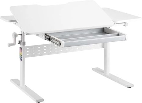 Spacetronik Kinderschreibtisch Höhenverstellbar 54-76 cm, Schreibtisch Kinder mit Neigbarer Tischplatte 0-40°, Kinder Schreibtisch mit Schublade & Haken für Rucksack (Weiß, 100x60 cm)