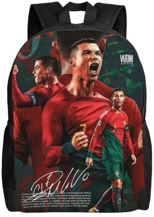 Kinder-Rucksack, Schultasche, Schultasche, Studententasche, Ronaldo Nr. 7 Fans, bedruckt, Cartoon, großes Fassungsvermögen, Teenager, Fußball, Reisen, für Jungen und Mädchen, rot, L